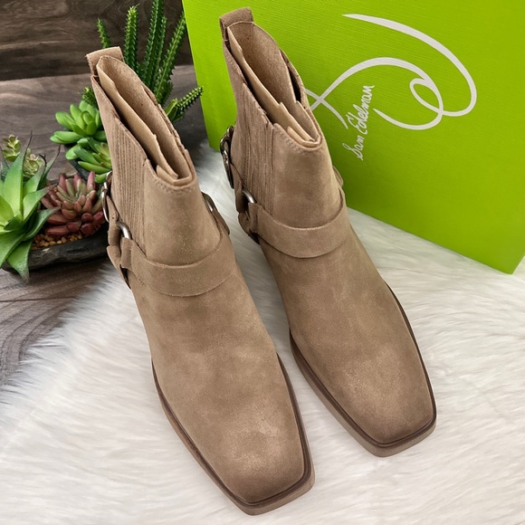 NIB Sam Edelman Bellamie Western Harness Cowgirl Ankle Boots Deep Taupe - Picture 3 of 14